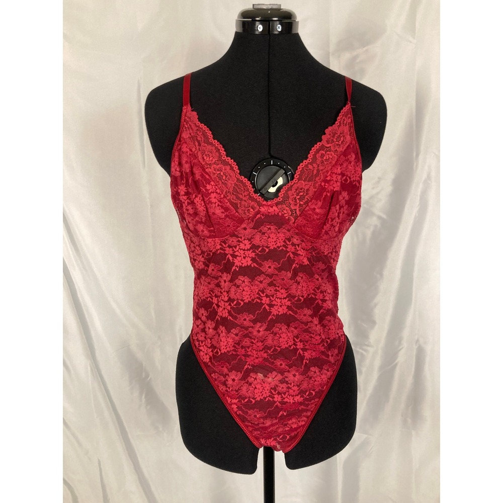 XL SHEIN Red Floral Lace Bodysuit Lingerie Adjustable Straps